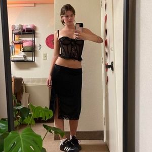 The black midi slip skirt